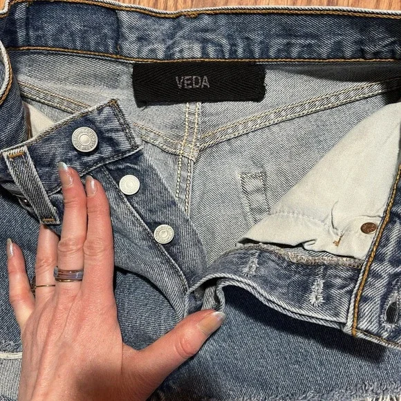 Veda RARE Levi's Cut Off Patchwork Pocket Button Fly‎ Denim Shorts Women's 24" - Picture 3 of 7
